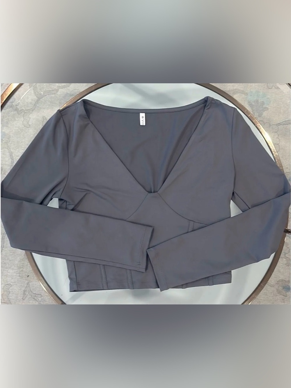 Amazon Charcoal Long-Sleeve V-Neck Crop Top